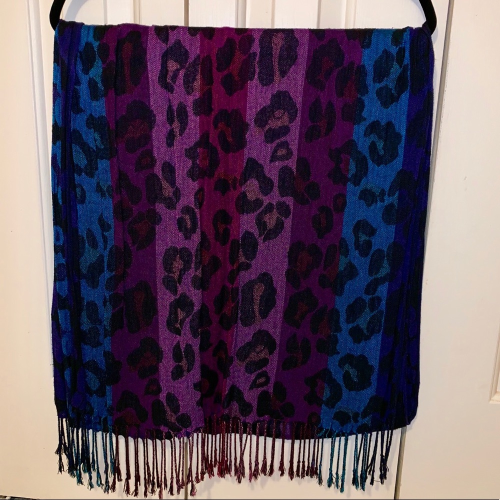 Blue and purple leopard print scarf